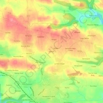 Mapa topográfico Kerliver, altitude, relevo