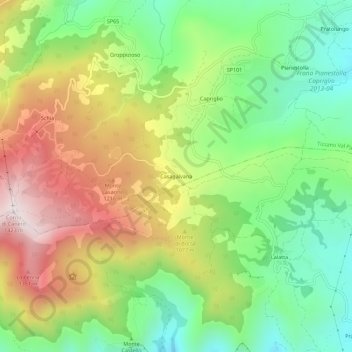 Mapa topográfico Casagalvana, altitude, relevo