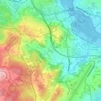 Mapa topográfico Rutis, altitude, relevo