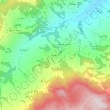 Mapa topográfico Carignone, altitude, relevo