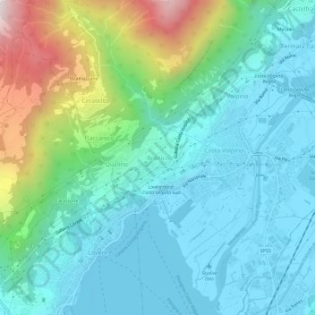 Mapa topográfico Branico, altitude, relevo