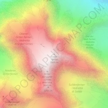 Mapa topográfico Ortles, altitude, relevo