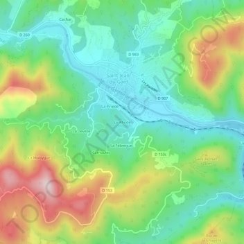 Mapa topográfico Le Rhode, altitude, relevo