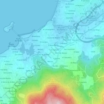 Mapa topográfico O Cotarelo, altitude, relevo