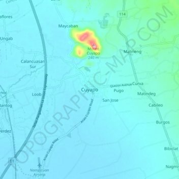 Mapa topográfico Cuyapo, altitude, relevo