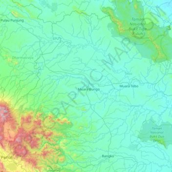 Mapa topográfico Bungo Dani, altitude, relevo
