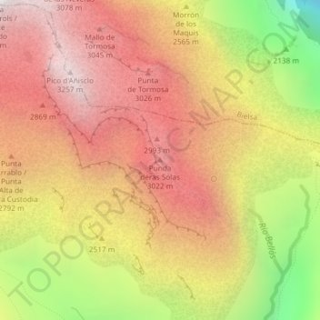 Mapa topográfico Punta de las Olas, altitude, relevo