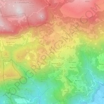 Mapa topográfico Cocca, altitude, relevo