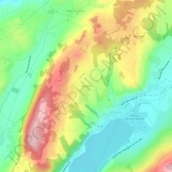 Mapa topográfico Veyssin, altitude, relevo