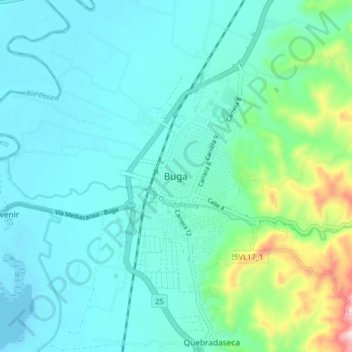 Mapa topográfico Buga, altitude, relevo