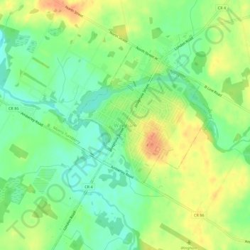 Mapa topográfico Wingham, altitude, relevo