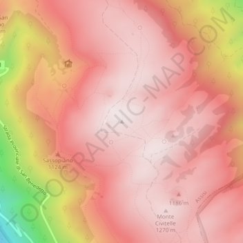 Mapa topográfico Monte Subasio, altitude, relevo
