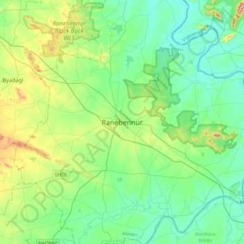Mapa topográfico Ranebennur, altitude, relevo