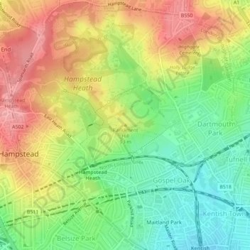 Mapa topográfico Parliament Hill, altitude, relevo