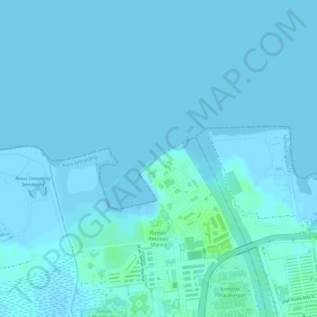 Mapa topográfico Pantai Marina, altitude, relevo