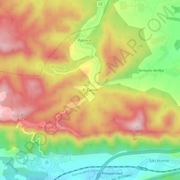 Mapa topográfico El Cañón, altitude, relevo