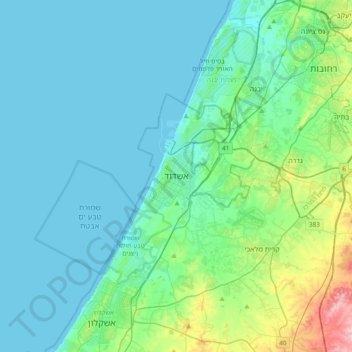 Mapa topográfico Ashdod, altitude, relevo