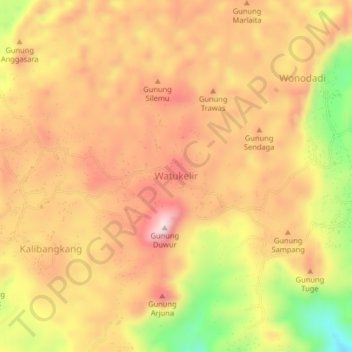 Mapa topográfico Watukelir, altitude, relevo