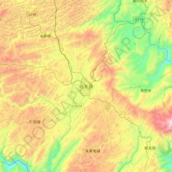 Mapa topográfico Maguan, altitude, relevo