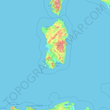 Mapa topográfico Sud Sardegna, altitude, relevo