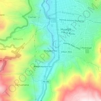 Mapa topográfico Huacapampa, altitude, relevo