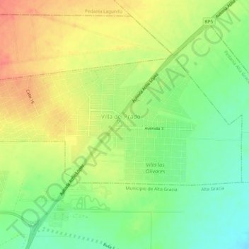 Mapa topográfico Villa del Prado, altitude, relevo
