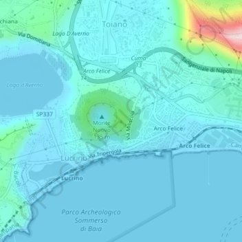 Mapa topográfico Monte Nuovo, altitude, relevo