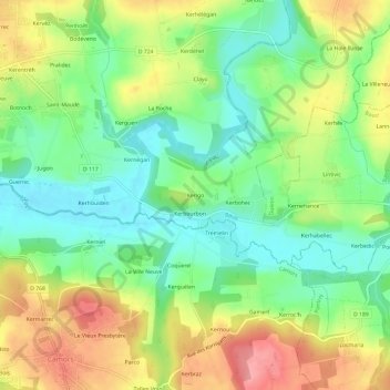 Mapa topográfico Kerigo, altitude, relevo