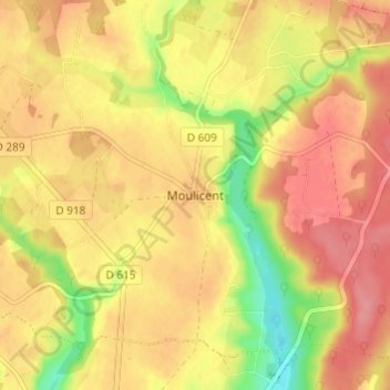 Mapa topográfico Moulicent, altitude, relevo
