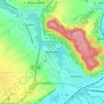 Mapa topográfico Bienville, altitude, relevo