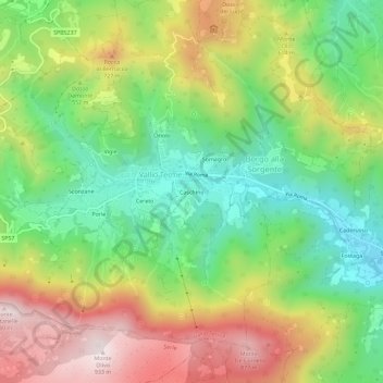 Mapa topográfico Caschino, altitude, relevo