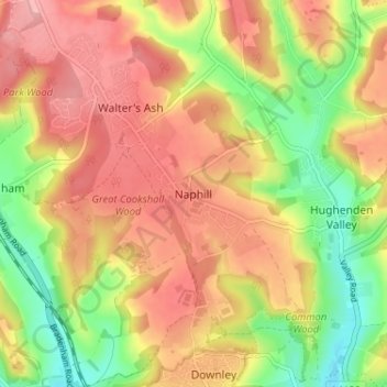 Mapa topográfico Naphill, altitude, relevo