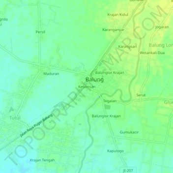 Mapa topográfico Kebonsari, altitude, relevo