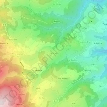 Mapa topográfico Le Mont, altitude, relevo
