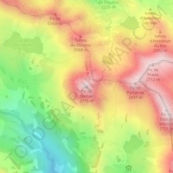 Mapa topográfico Pic de Bastan, altitude, relevo