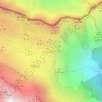 Mapa topográfico Balcón de Pineta, altitude, relevo