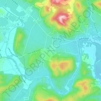 Mapa topográfico Saint-Gely, altitude, relevo