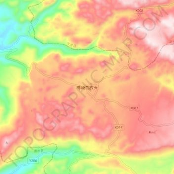 Mapa topográfico 高坡苗族乡, altitude, relevo