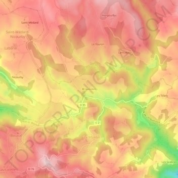 Mapa topográfico Broussoles, altitude, relevo