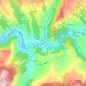 Mapa topográfico Martinet, altitude, relevo