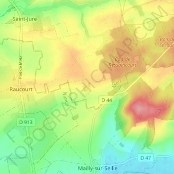 Mapa topográfico Ressaincourt, altitude, relevo