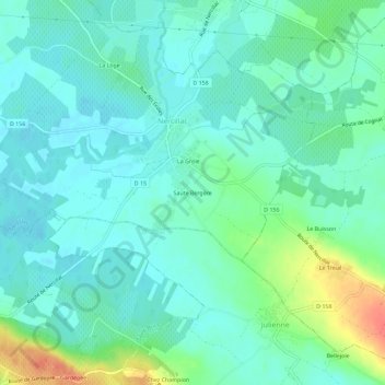 Mapa topográfico Saute Bergère, altitude, relevo