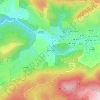 Mapa topográfico Farayuc, altitude, relevo