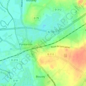 Mapa topográfico Caugé, altitude, relevo
