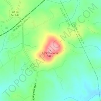 Mapa topográfico Pilot Mountain, altitude, relevo