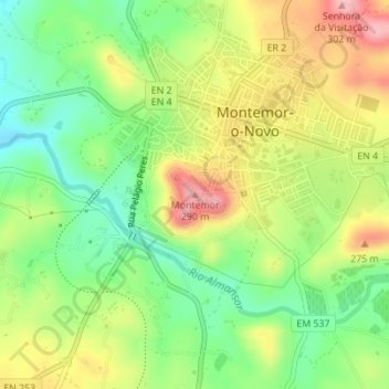 Mapa topográfico Montemor, altitude, relevo
