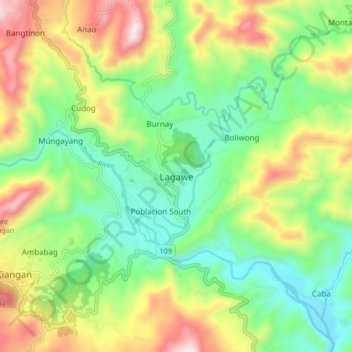 Mapa topográfico Lagawe, altitude, relevo