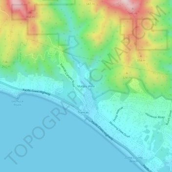 Mapa topográfico Malibu West, altitude, relevo