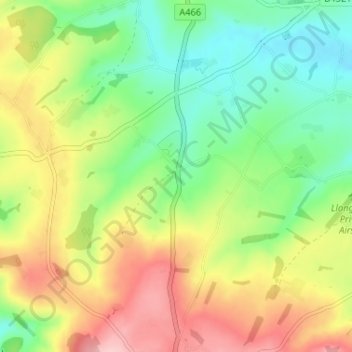 Mapa topográfico Llancloudy, altitude, relevo