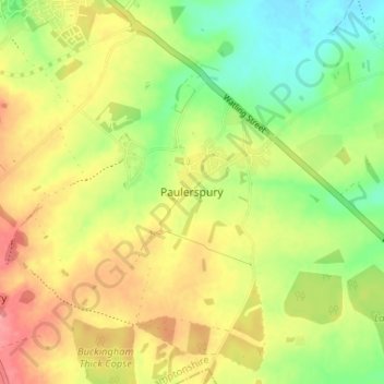 Mapa topográfico Paulerspury, altitude, relevo